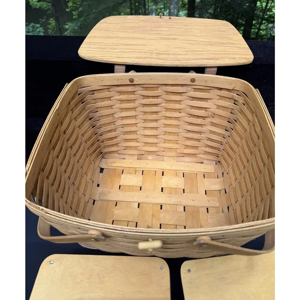 Longaberger 1997 Large Picnic Basket 10324 W/ 2 Risers Swing Handles